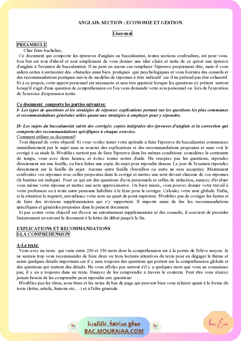 Corrigé principale anglais Bac 2009 – Section eco